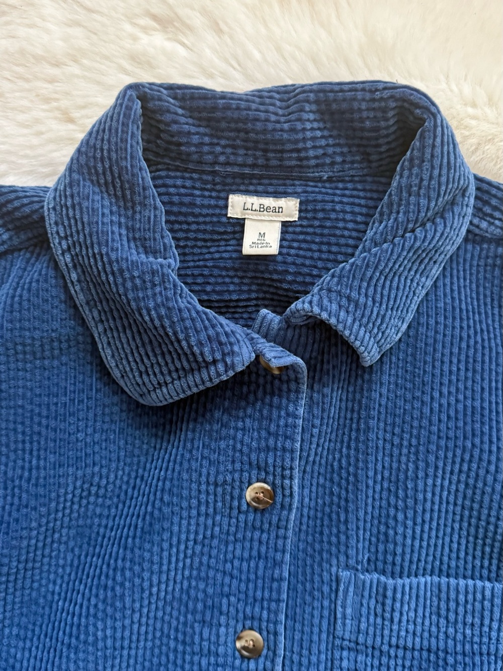 L.L. Bean Wide Wale Corduroy Shacket Shirt Button Down Women's Blue Medium - Picture 5 of 7